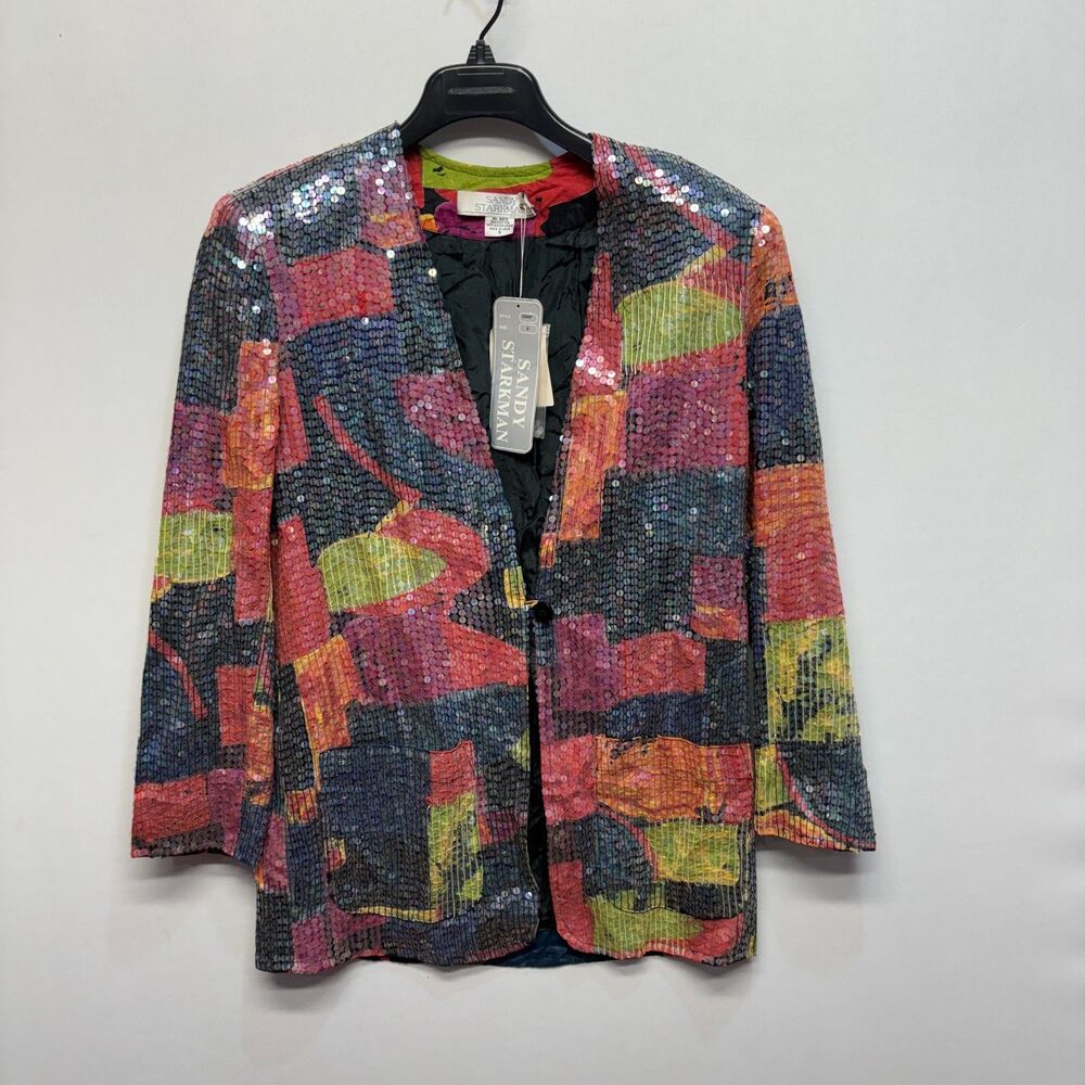 NWT Vintage Sandy Starkman Sequin Patchwork Blazer Jacket Size Small C090 -18